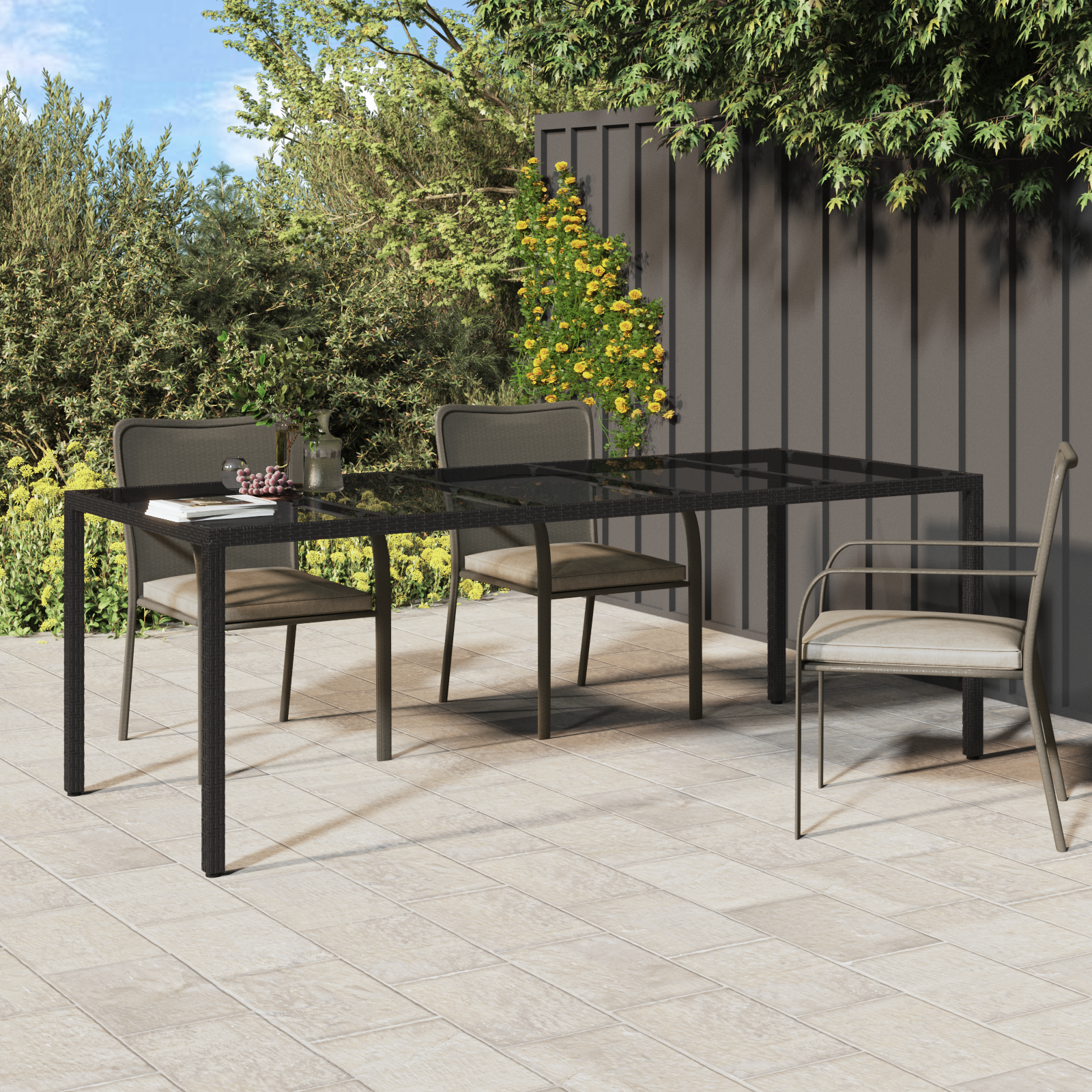 Tavolo da Pranzo da Giardino Nero 250x100x75 cm Polyrattan