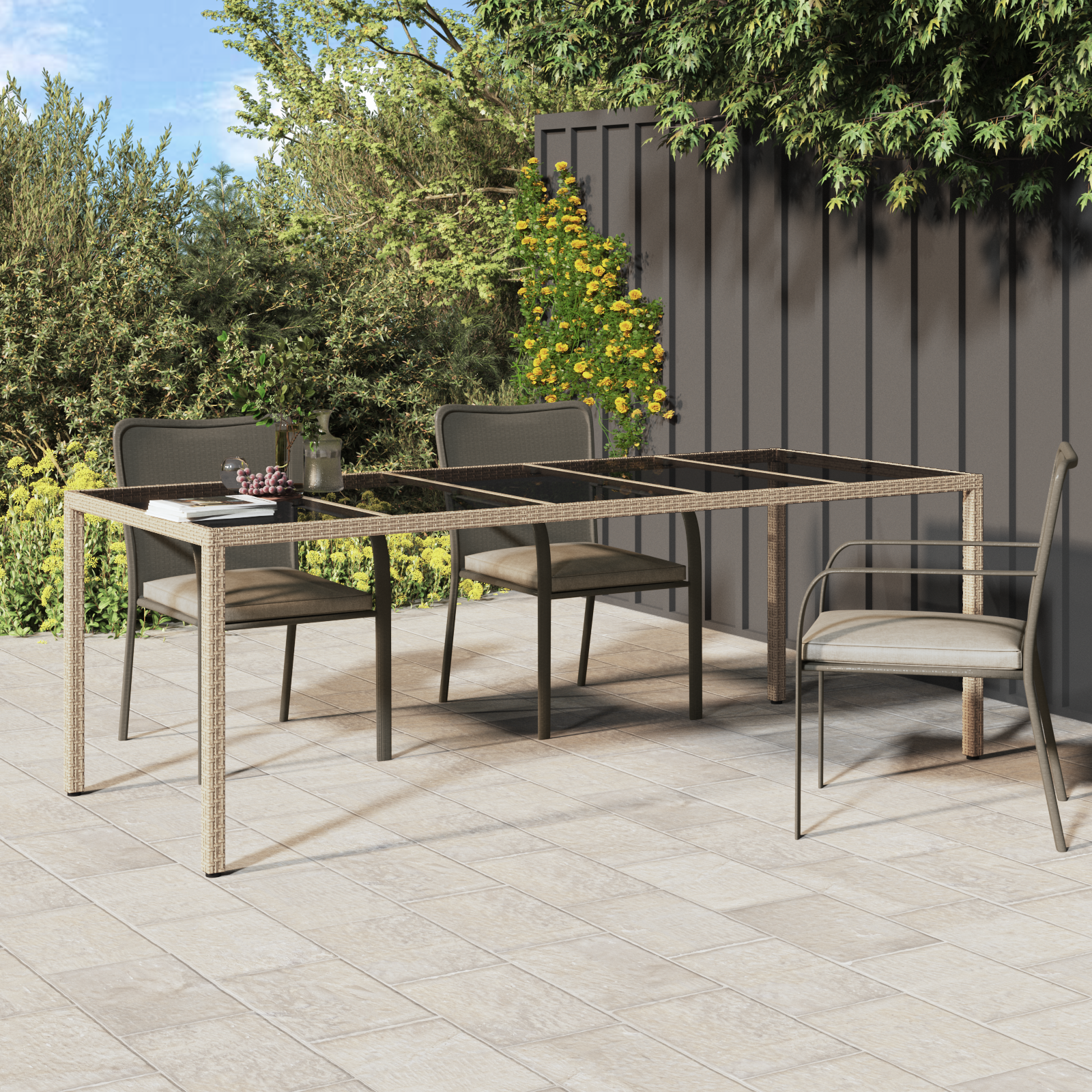 Tavolo da Pranzo da Giardino Beige 250x100x75 cm Polyrattan