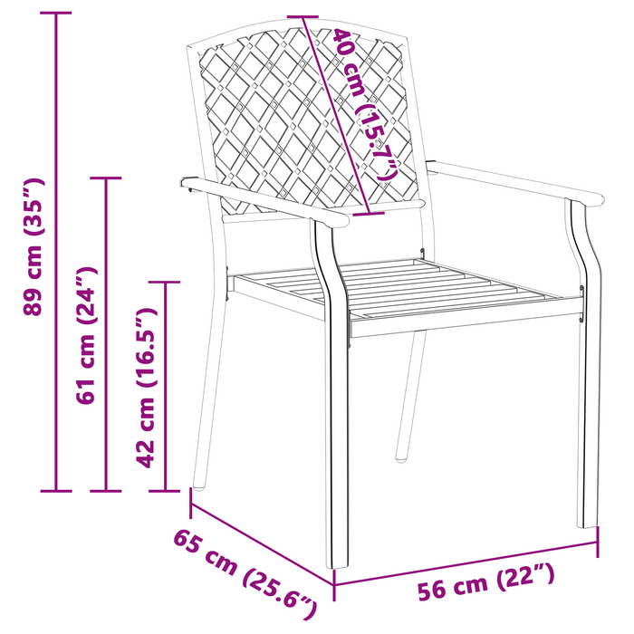 Sedie da giardino  2 pz Impilabili in Acciaio Antracite