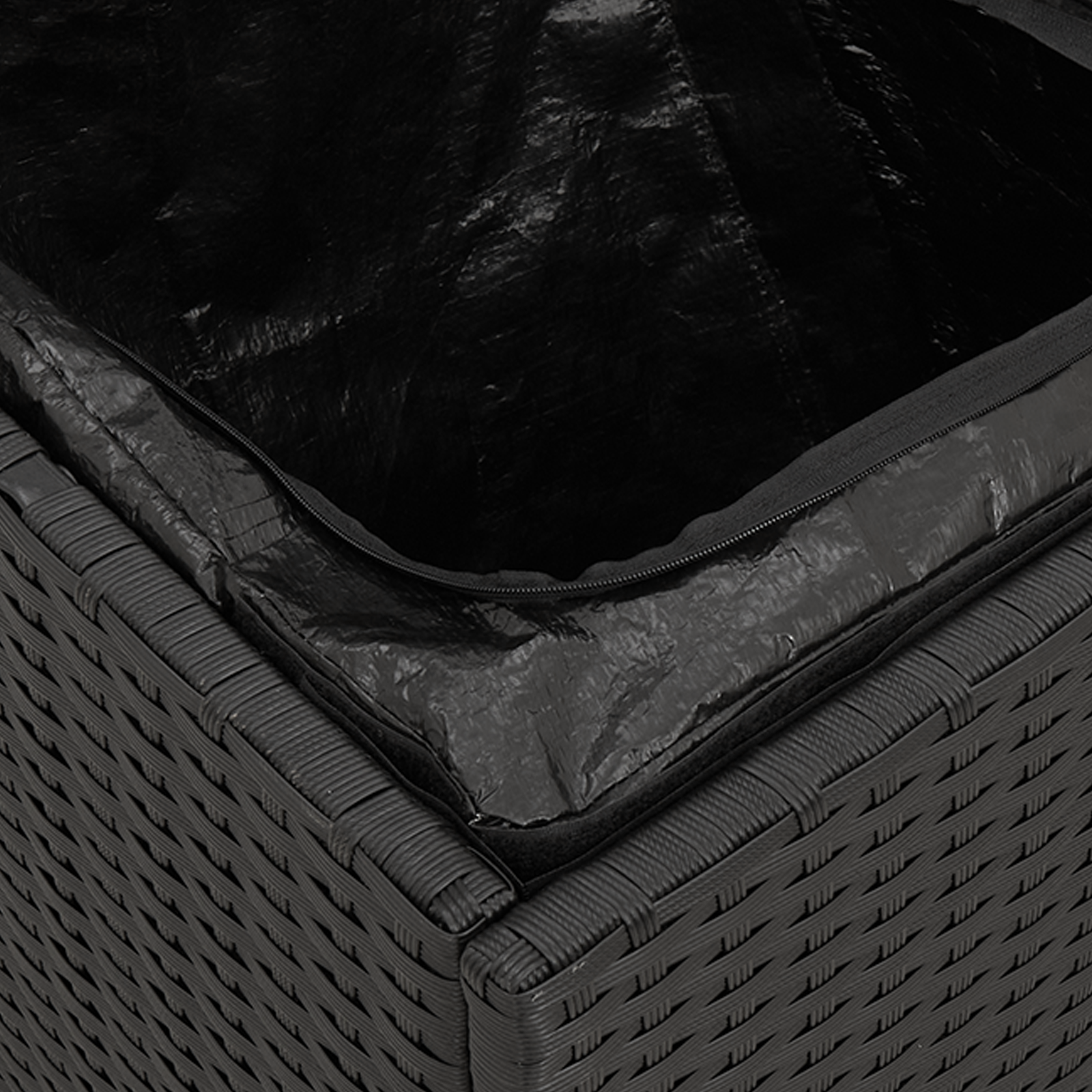 Scatola di Stoccaggio per Esterni Nero e Panna Rattan, Poliestere