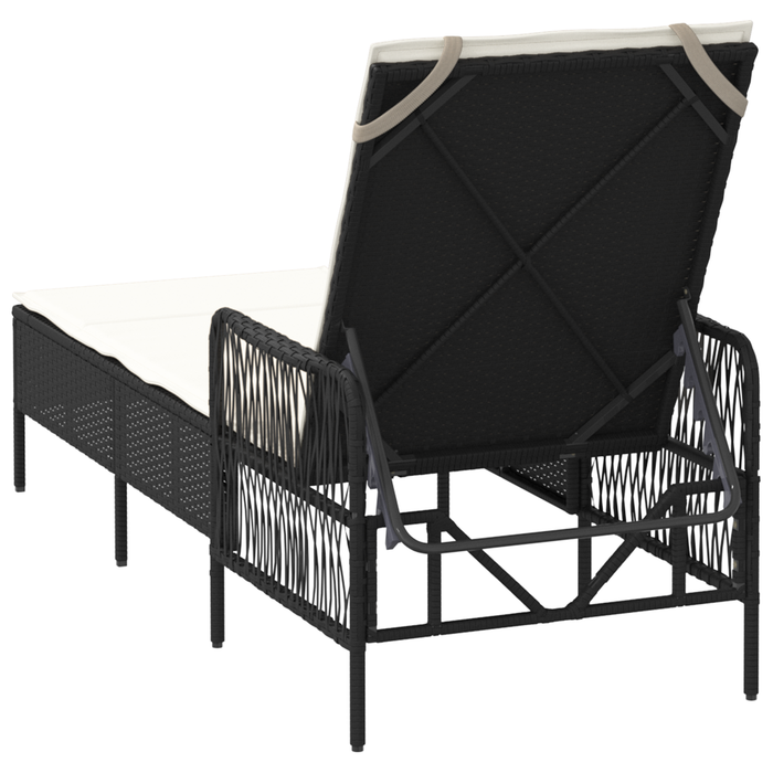 Lettino prendisole Nero e bianco panna PE Rattan 157 x 55 x 92 cm