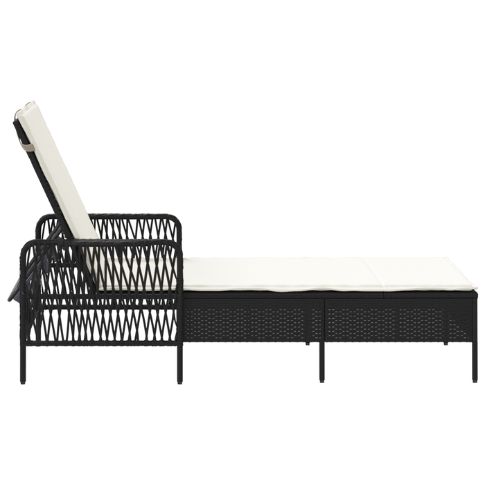 Lettino prendisole Nero e bianco panna PE Rattan 157 x 55 x 92 cm