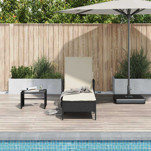 Lettino prendisole Nero e bianco panna PE Rattan 157 x 55 x 92 cm