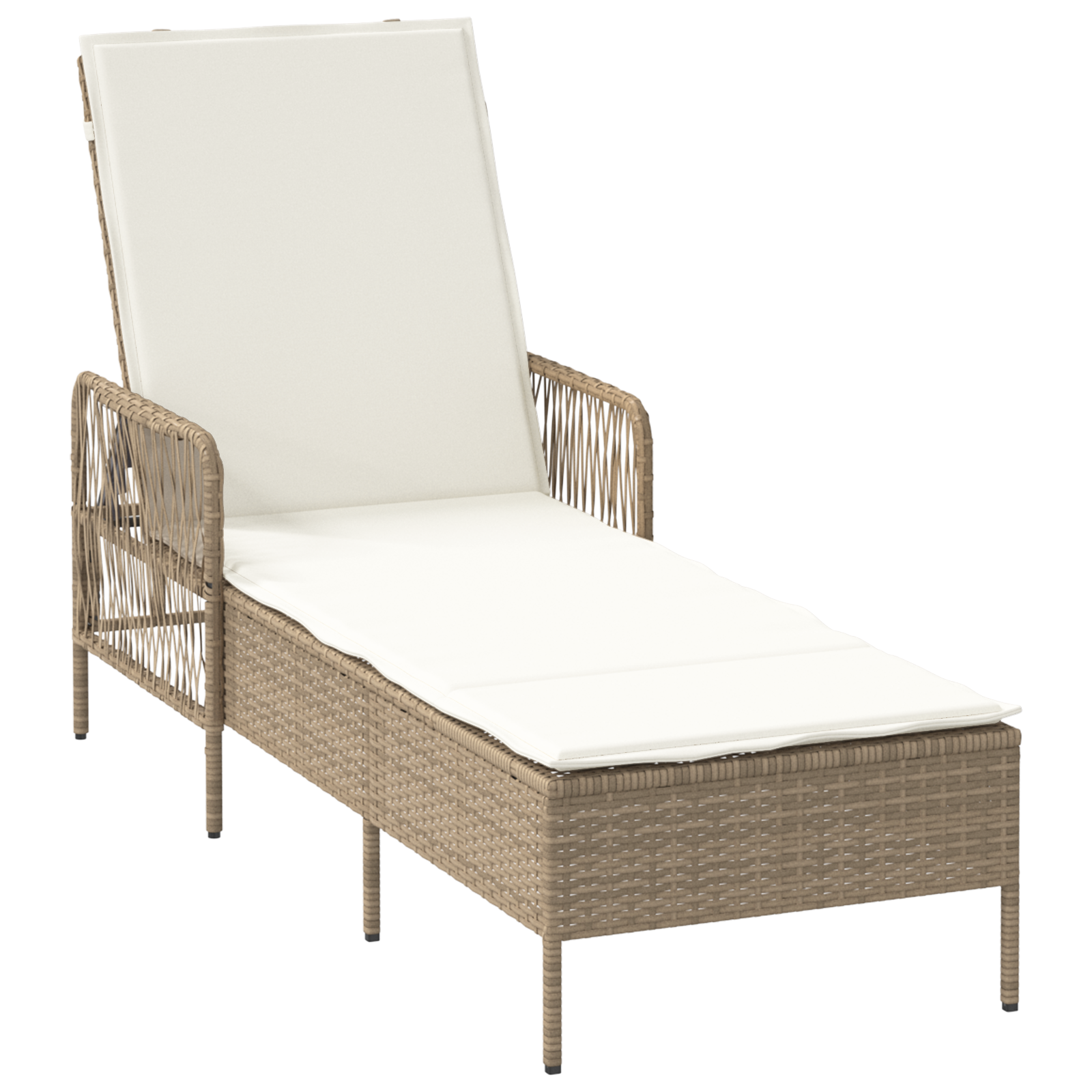 Lettino Prendisole Beige e bianco panna PE Rattan 157 x 55 x 92 cm