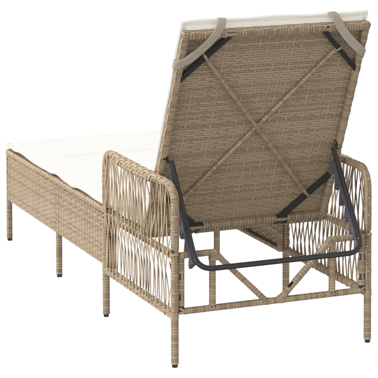 Lettino Prendisole Beige e bianco panna PE Rattan 157 x 55 x 92 cm