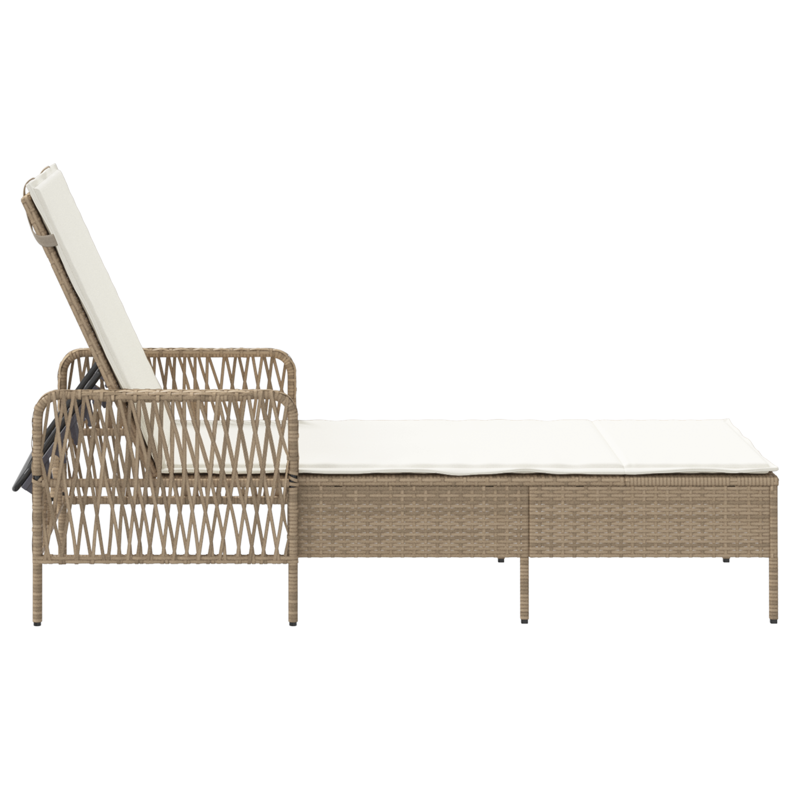 Lettino Prendisole Beige e bianco panna PE Rattan 157 x 55 x 92 cm