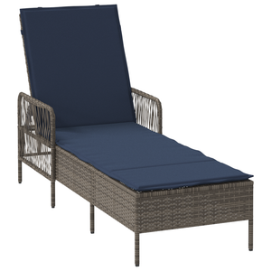 Lettino Prendisole Grigio PE Rattan 157 x 55 x 92 cm Pieghevole