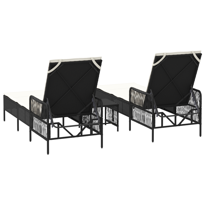 Set di Lettini Prendisole Set di 3 Nero e panna Rattan PE, metallo