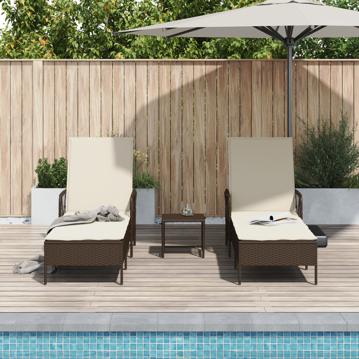 Set Lettino Prendisole Set di 3 Marrone e panna Polyrattan, metallo