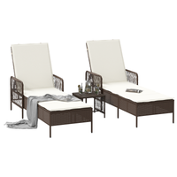 Set Lettino Prendisole Set di 3 Marrone e panna Polyrattan, metallo