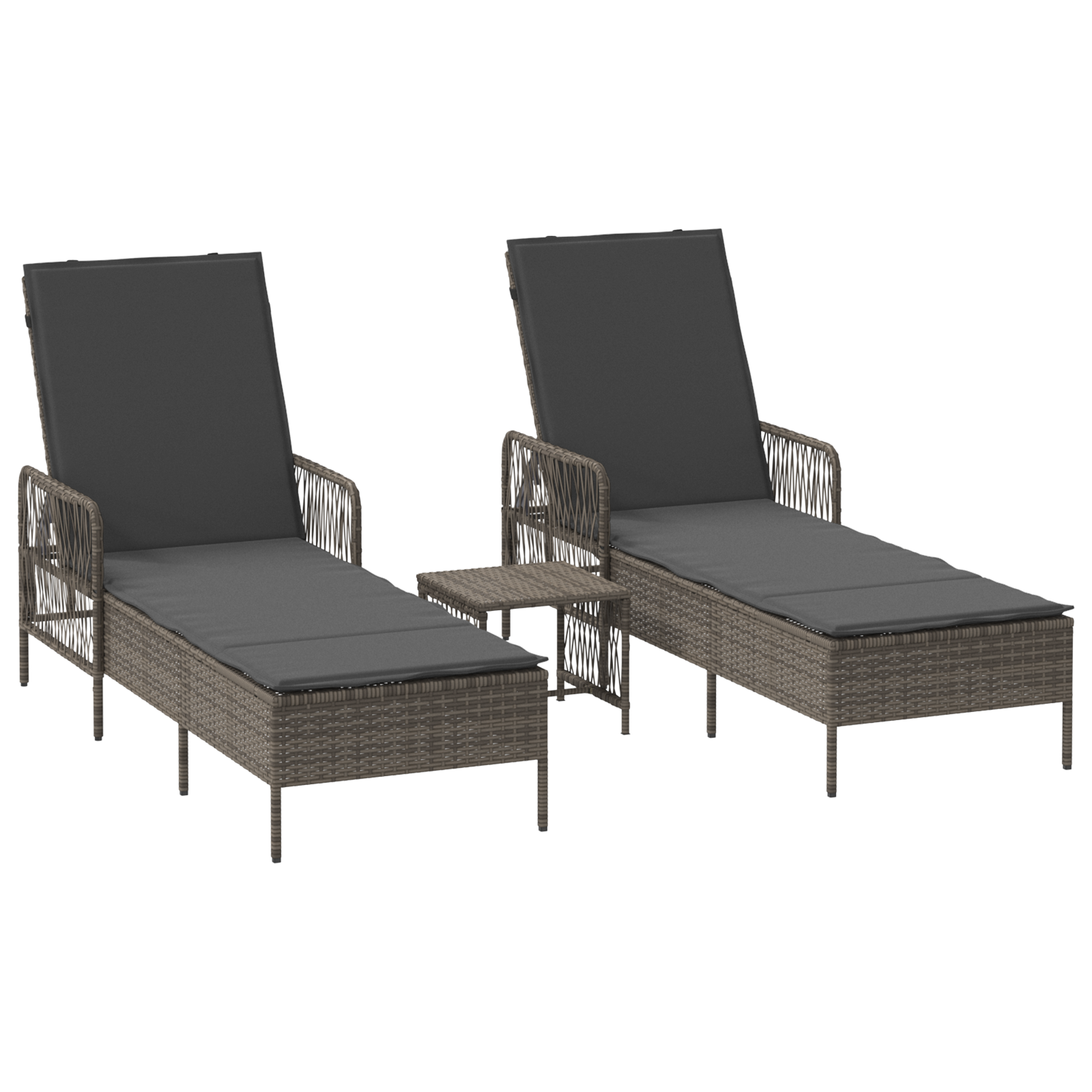 Set Lettini Prendisole Set di 3 Grigio e grigio scuro PE Rattan