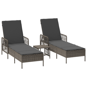 Set Lettini Prendisole Set di 3 Grigio e grigio scuro PE Rattan