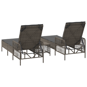 Set Lettini Prendisole Set di 3 Grigio e grigio scuro PE Rattan