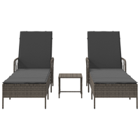 Set Lettini Prendisole Set di 3 Grigio e grigio scuro PE Rattan