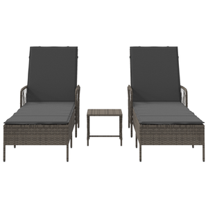 Set Lettini Prendisole Set di 3 Grigio e grigio scuro PE Rattan