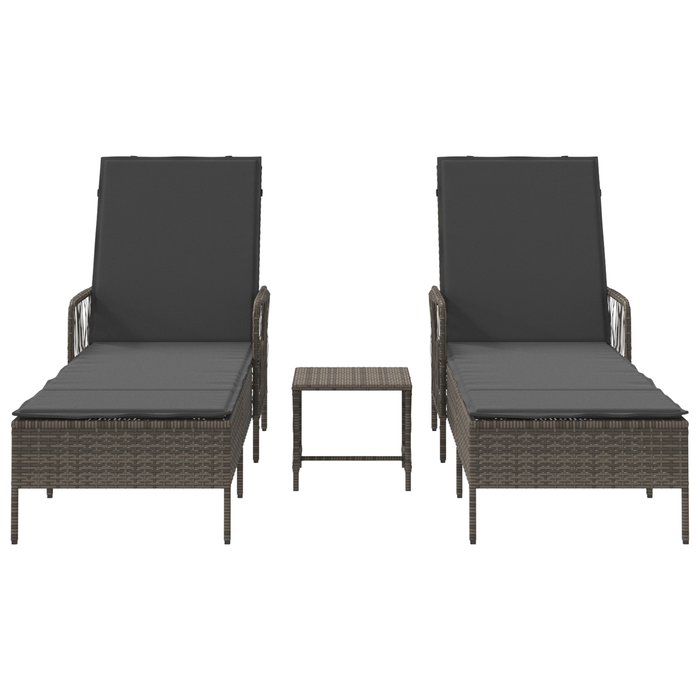 Set Lettini Prendisole Set di 3 Grigio e grigio scuro PE Rattan