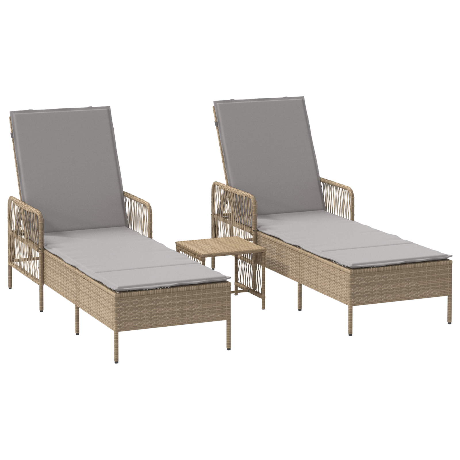 Set Lettini Prendisole Set di 3 Beige Rattan PE, metallo
