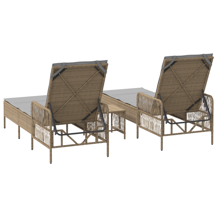 Set Lettini Prendisole Set di 3 Beige Rattan PE, metallo