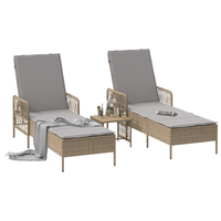 Set Lettini Prendisole Set di 3 Beige Rattan PE, metallo