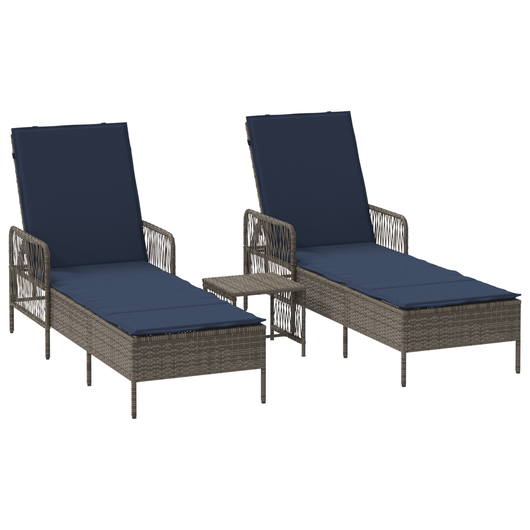 Lettino Prendisole Set di 3 Grigio e blu navy Rattan PE, metallo