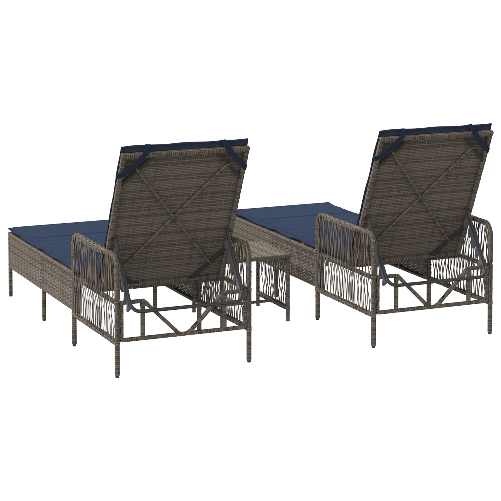 Lettino Prendisole Set di 3 Grigio e blu navy Rattan PE, metallo