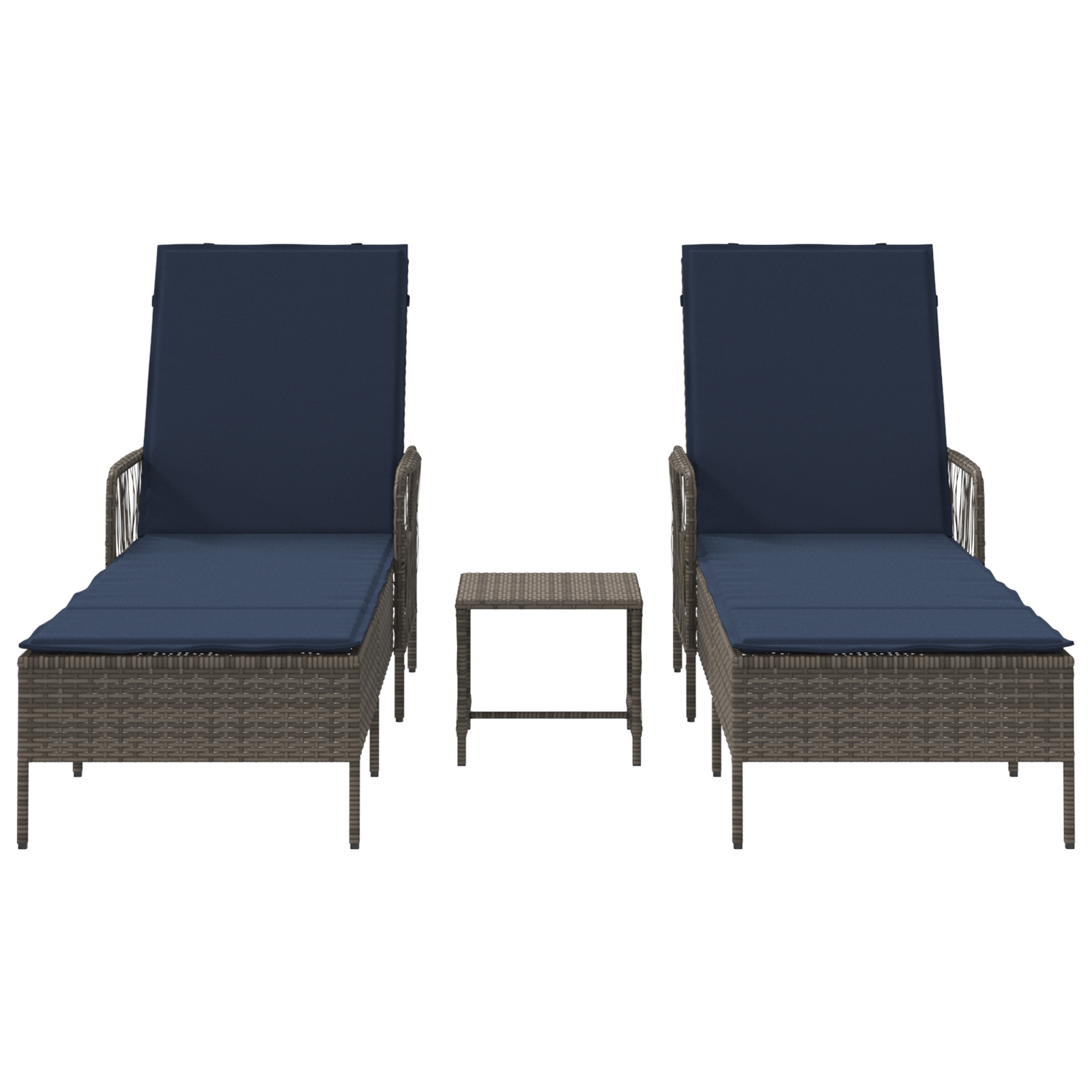 Lettino Prendisole Set di 3 Grigio e blu navy Rattan PE, metallo