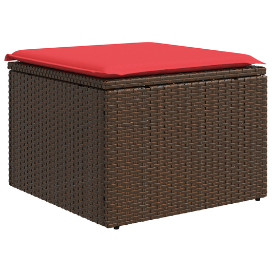 Sgabello da giardino con cuscino marrone 55x55x37 cm in polyrattan
