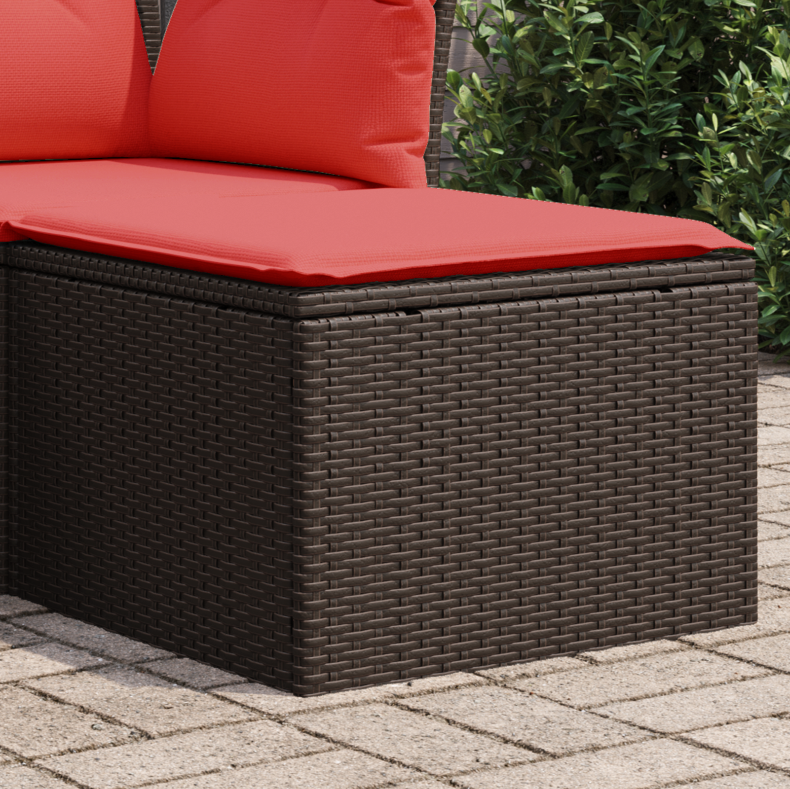 Sgabello da giardino con cuscino marrone 55x55x37 cm in polyrattan