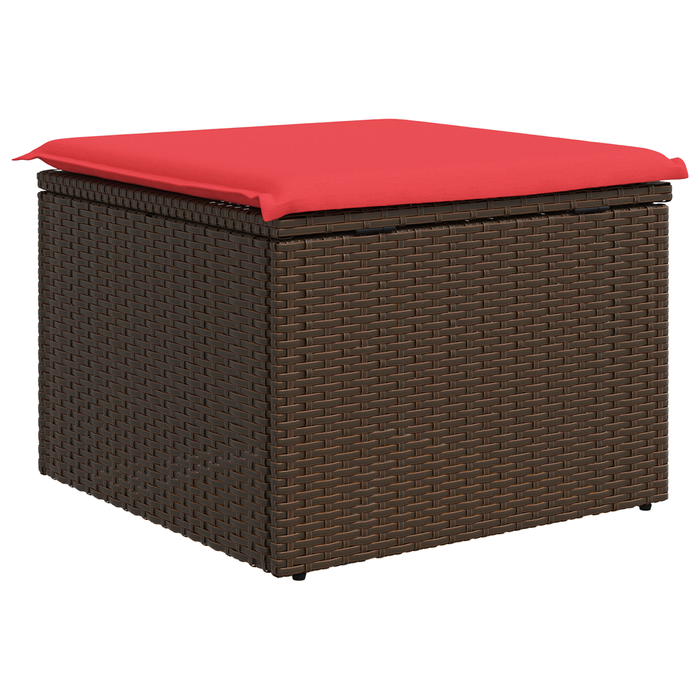 Sgabello da giardino con cuscino marrone 55x55x37 cm in polyrattan