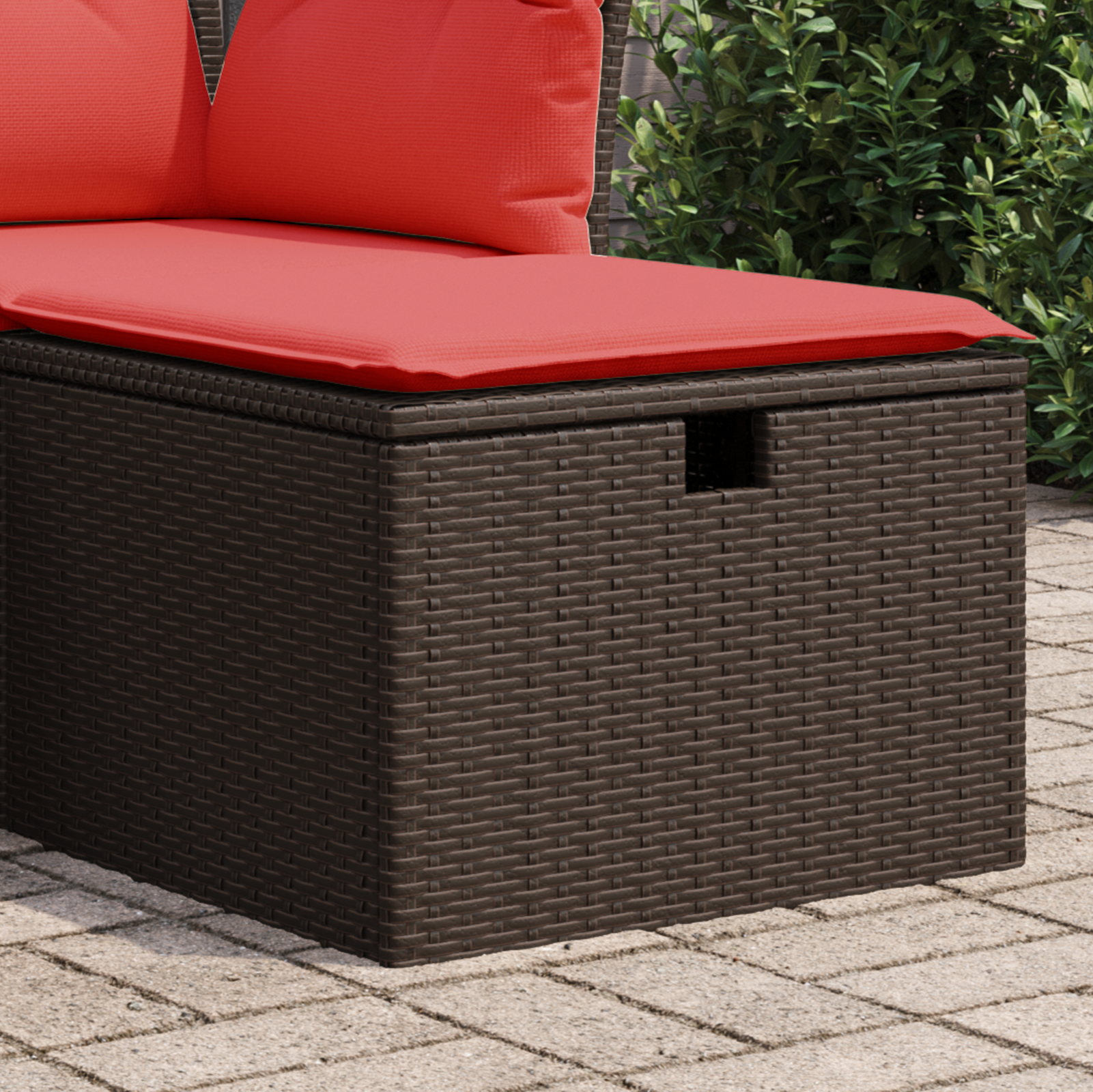 Sgabello da giardino con cuscino marrone 55x55x37 cm in polyrattan
