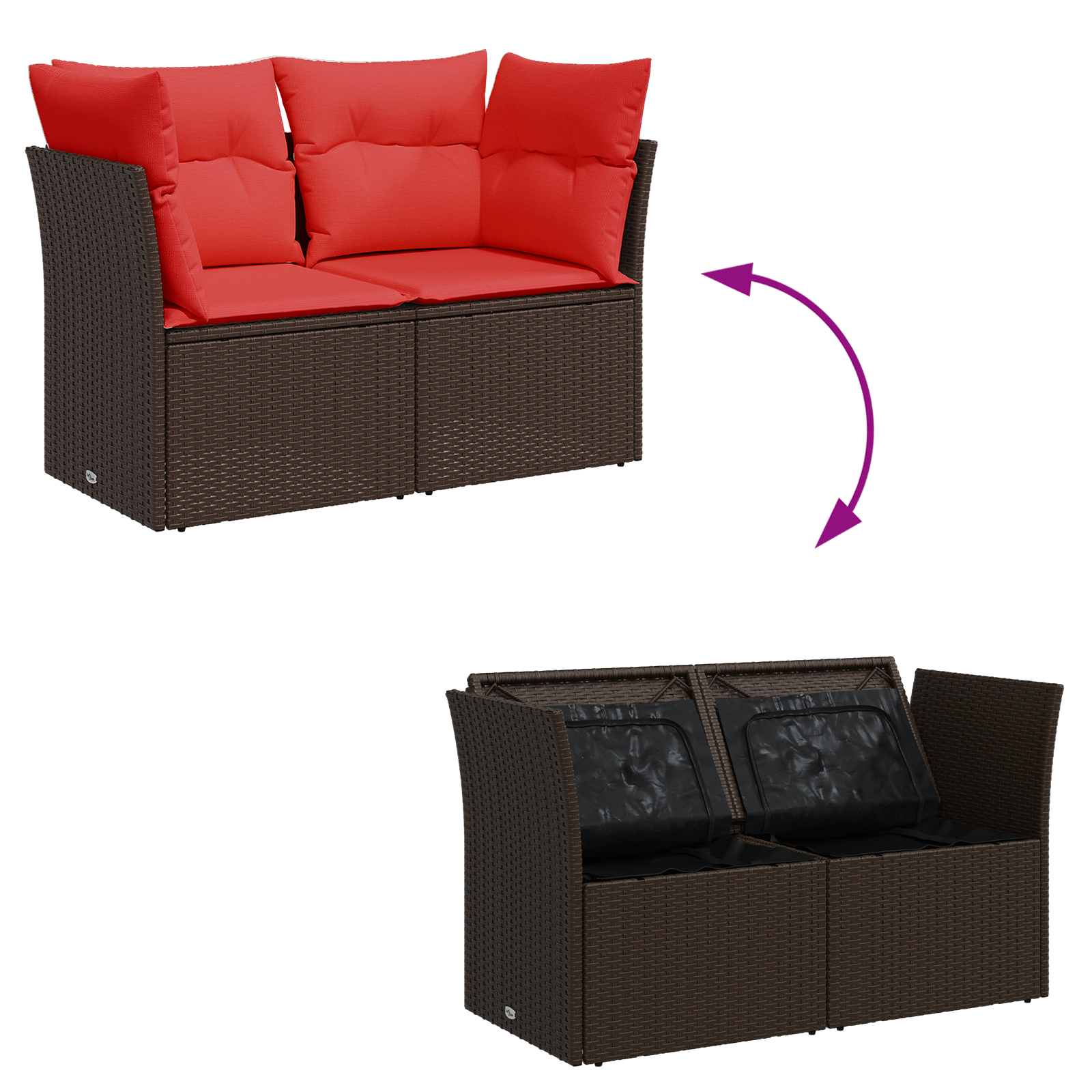 Divano da giardino con cuscini a 2 posti marrone in polyrattan