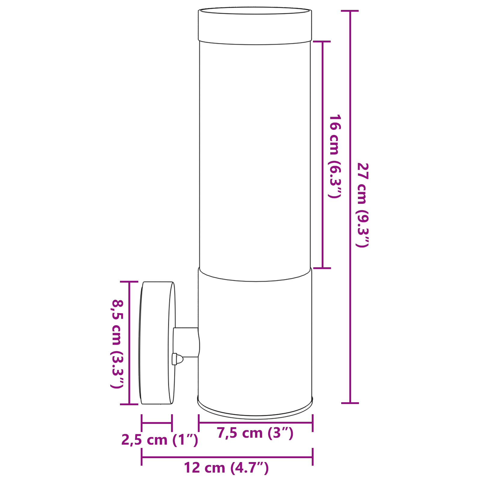 Lampada da Parete Esterni  Nera in Acciaio Inossidabile IP44