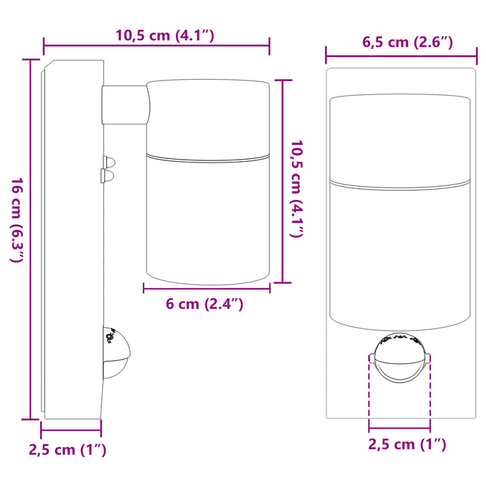 Luce da parete esterna con sensore Acciaio inox IP44