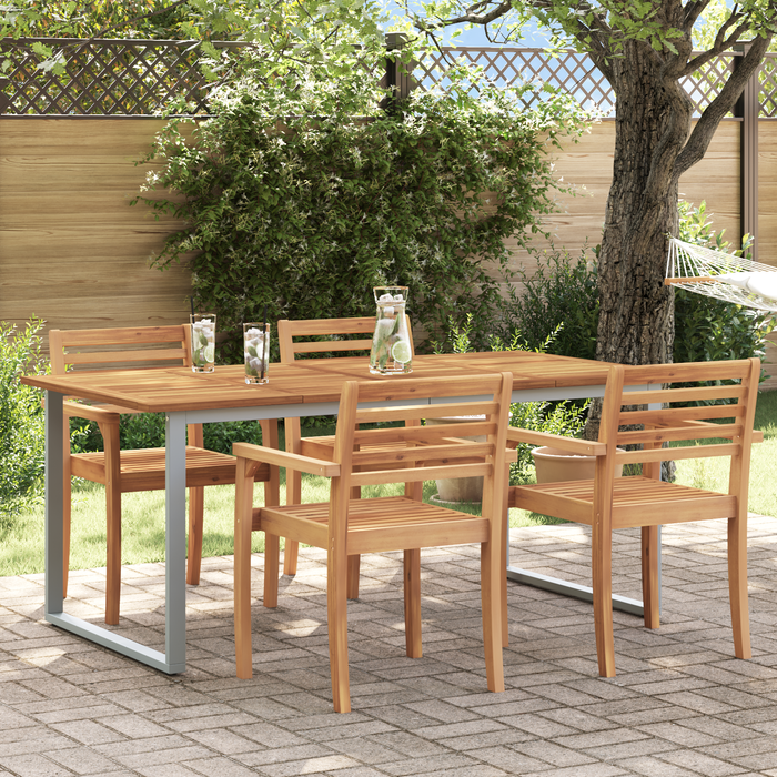 Tavolo da pranzo da esterno Grigio 180x90x75 cm Acciaio e Legno massello Acacia