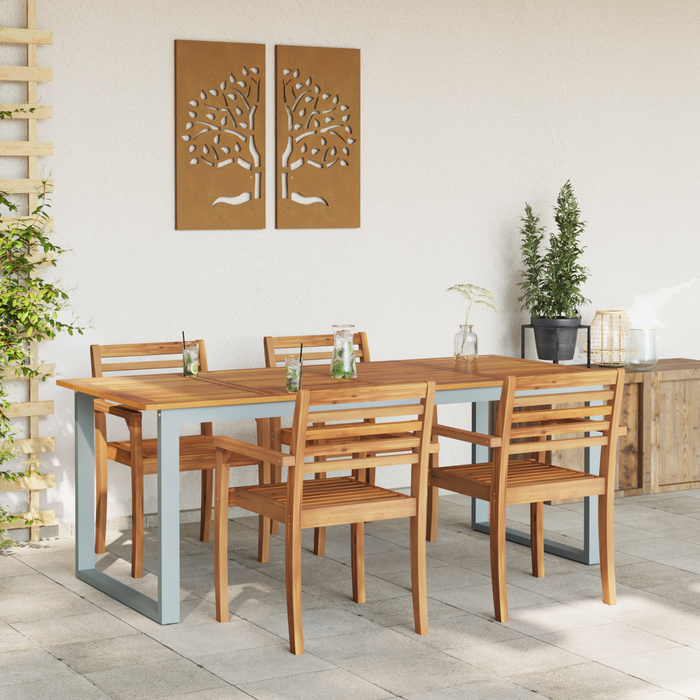 Tavolo da pranzo da esterno  Grigio 200x90x75 cm Acciaio e Legno Massello di Acacia