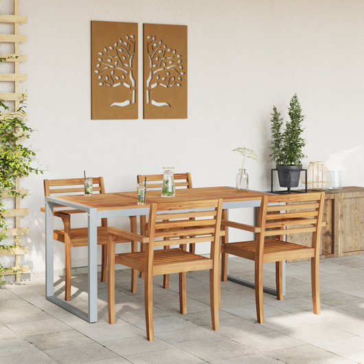 Tavolo da pranzo da esterno  Grigio 160x80x75 cm Acciaio e Legno massello di acacia