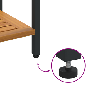 Tavolo da Esterno Naturale e Nero 35x110x75 cm Legno Solido e Acciaio