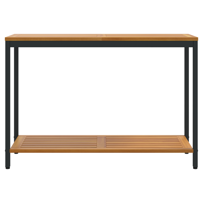 Tavolo da Esterno Naturale e Nero 35x110x75 cm Legno Solido e Acciaio
