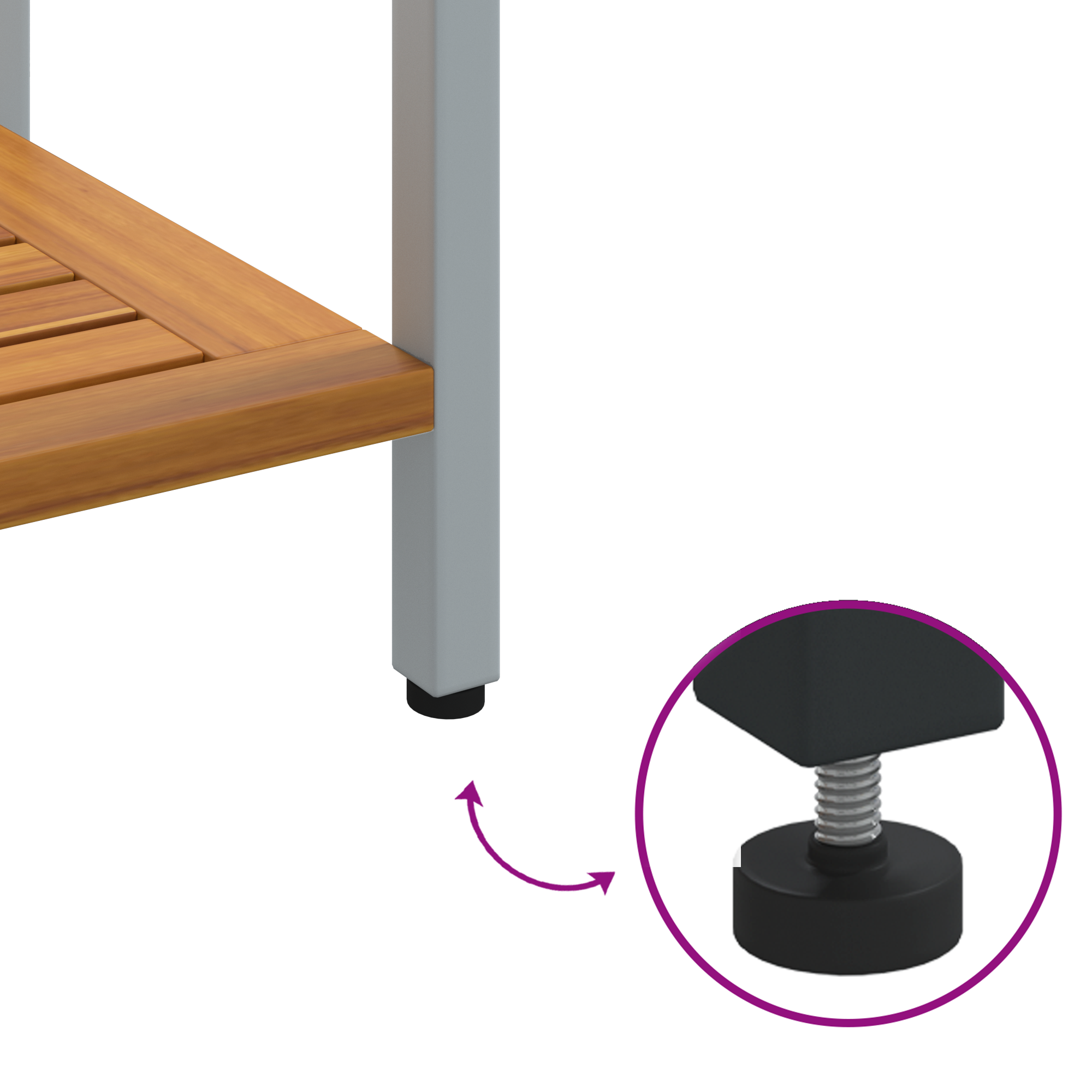 Tavolo da Esterno Naturale e Grigio 35x80x75 cm Legno Massello e Acciaio