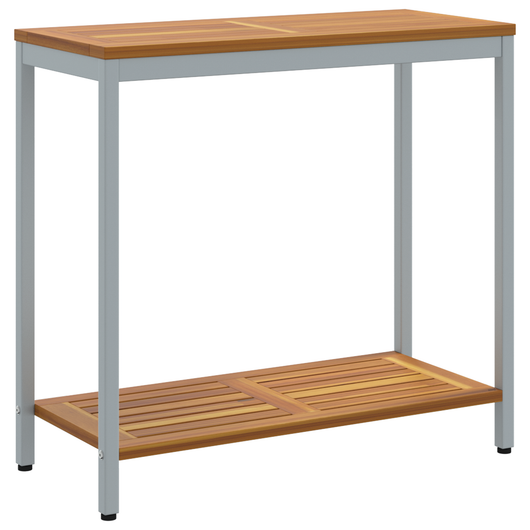 Tavolo da Esterno Naturale e Grigio 35x80x75 cm Legno Massello e Acciaio