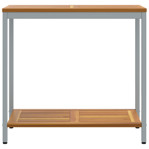 Tavolo da Esterno Naturale e Grigio 35x80x75 cm Legno Massello e Acciaio