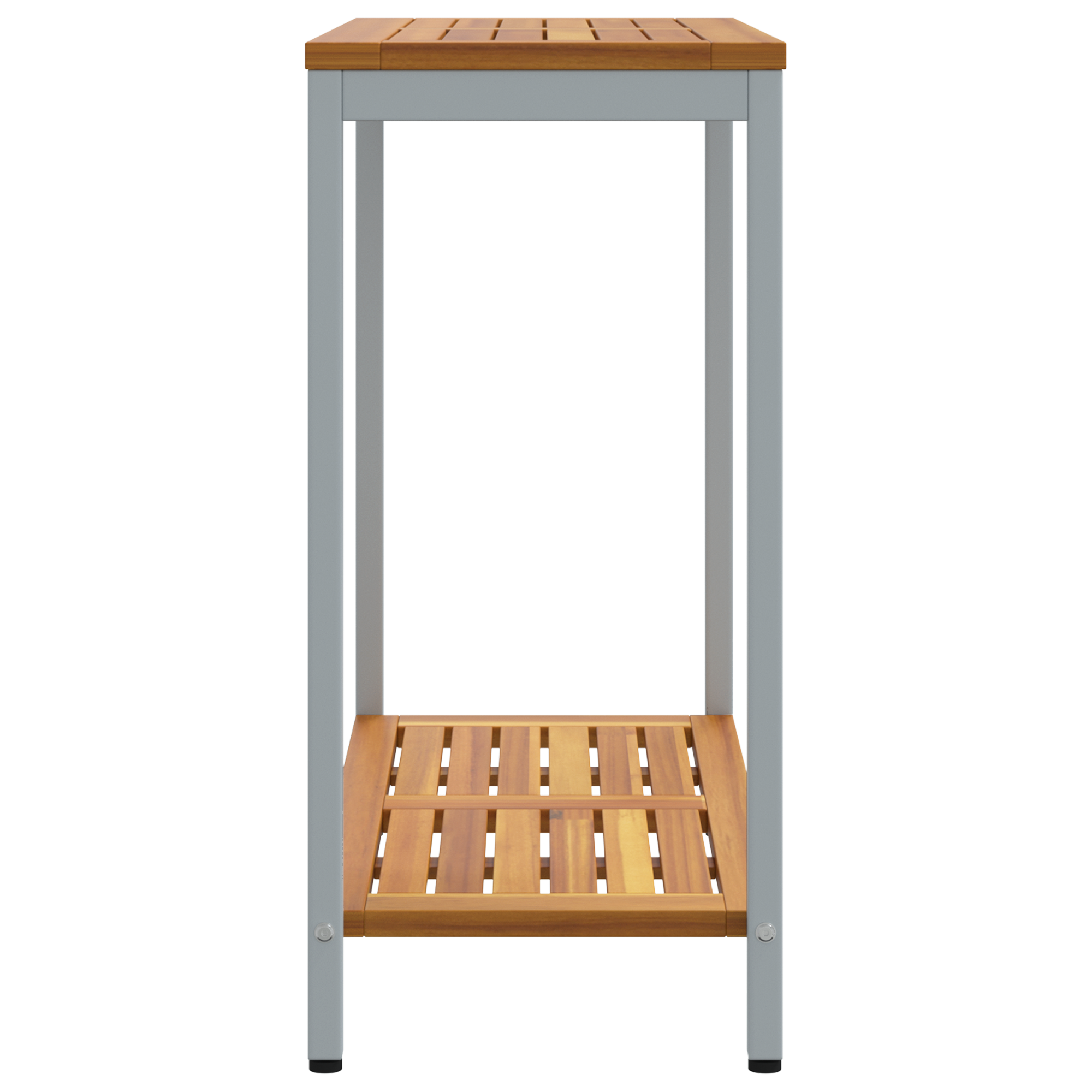 Tavolo da Esterno Naturale e Grigio 35x80x75 cm Legno Massello e Acciaio