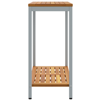 Tavolo da Esterno Naturale e Grigio 35x80x75 cm Legno Massello e Acciaio