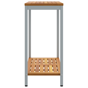 Tavolo da Esterno Naturale e Grigio 35x80x75 cm Legno Massello e Acciaio