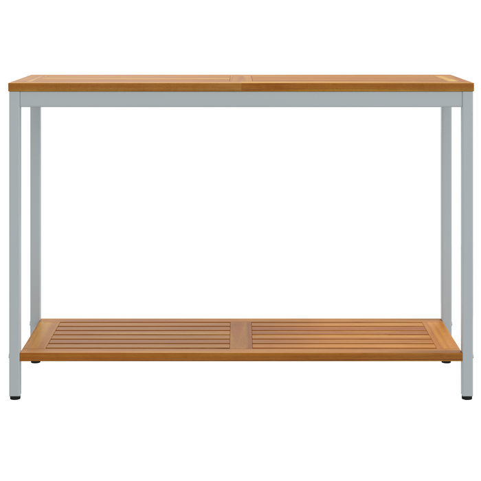 Tavolo da esterno Naturale e Grigio 35x110x75 cm Legno e Acciaio Massello