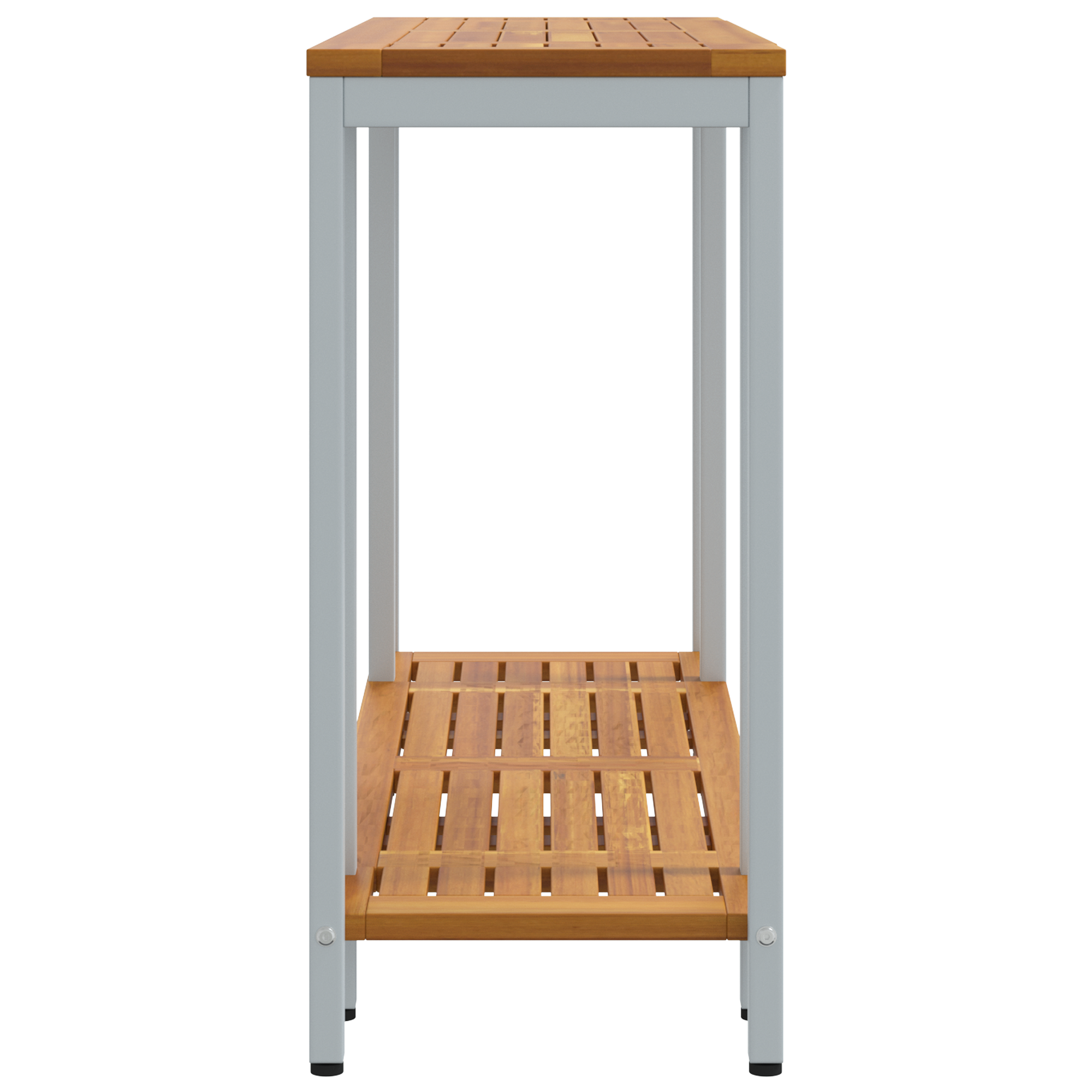 Tavolo da esterno Naturale e Grigio 35x110x75 cm Legno e Acciaio Massello