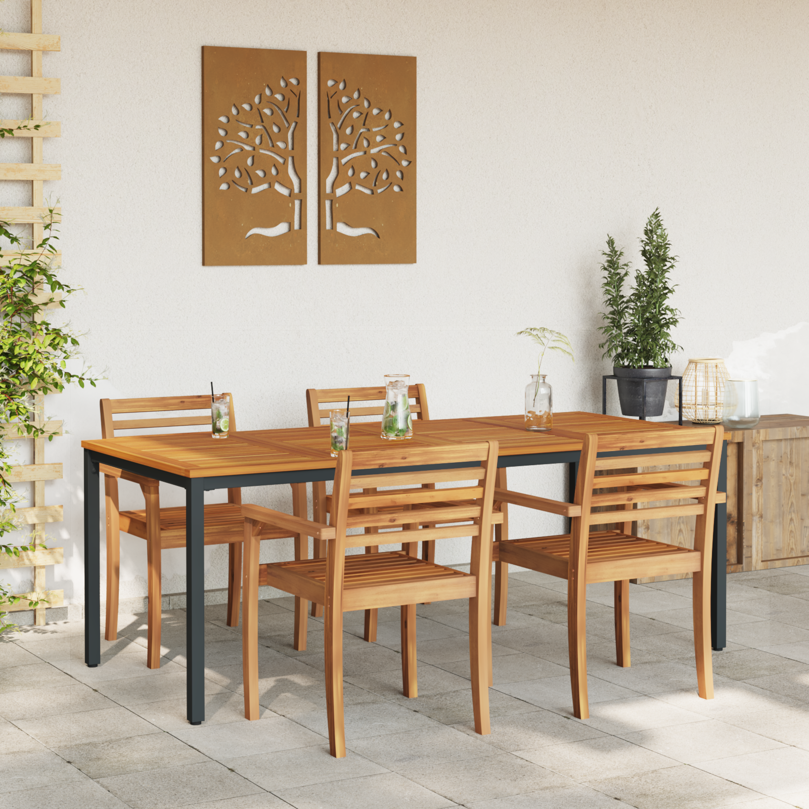 Tavolo da giardino  200x90x75 cm in legno di acacia solido e metallo