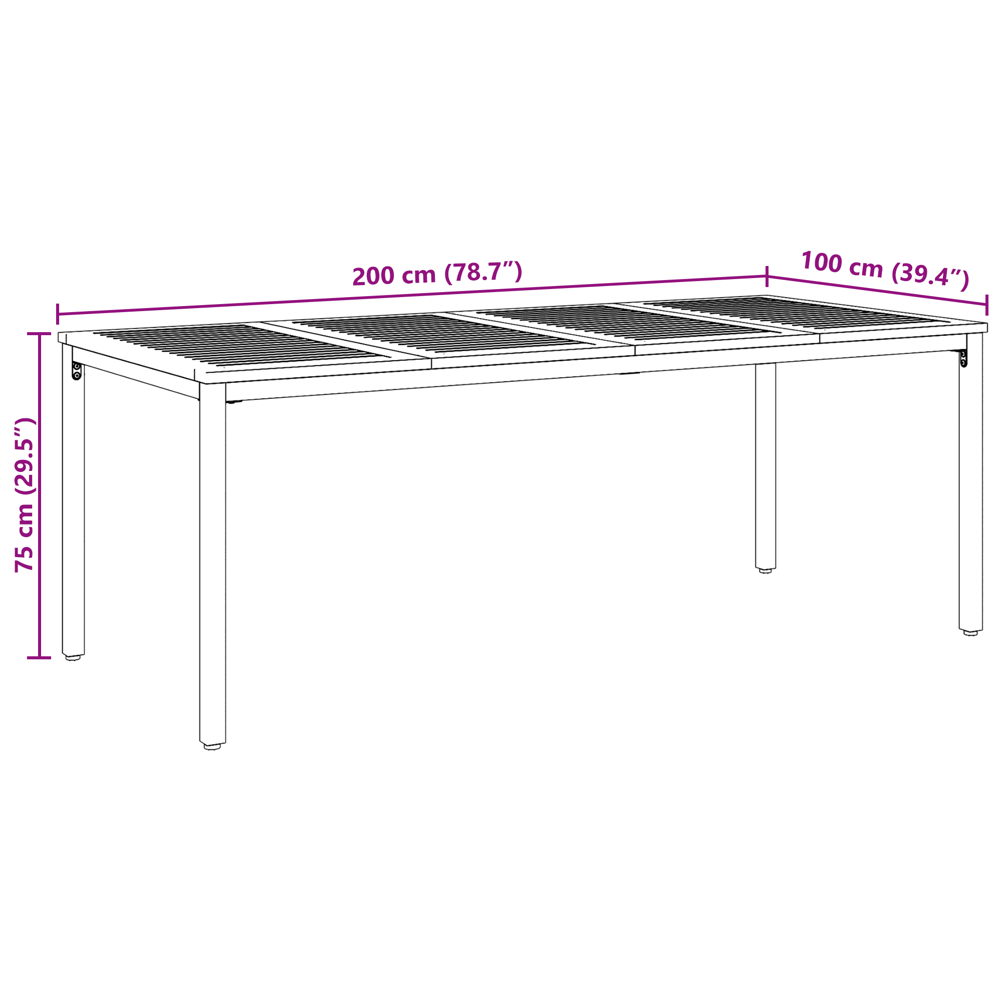 Tavolo da giardino  200x90x75 cm in legno di acacia solido e metallo