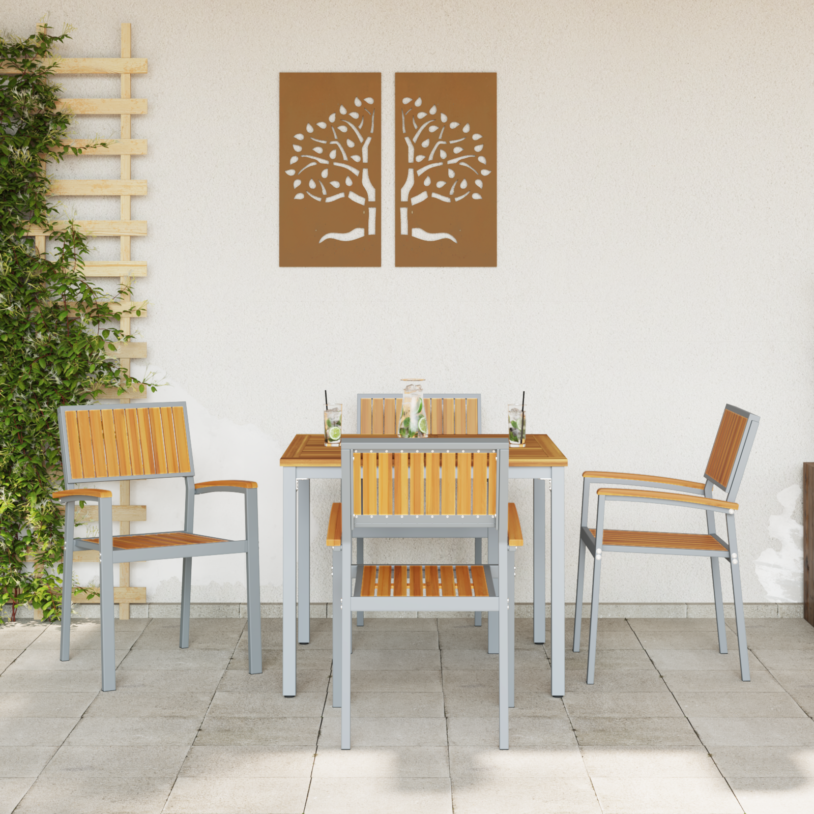 Sedie da Esterno 4 pz Impilabili Grigio Legno Massello di Acacia e Metallo