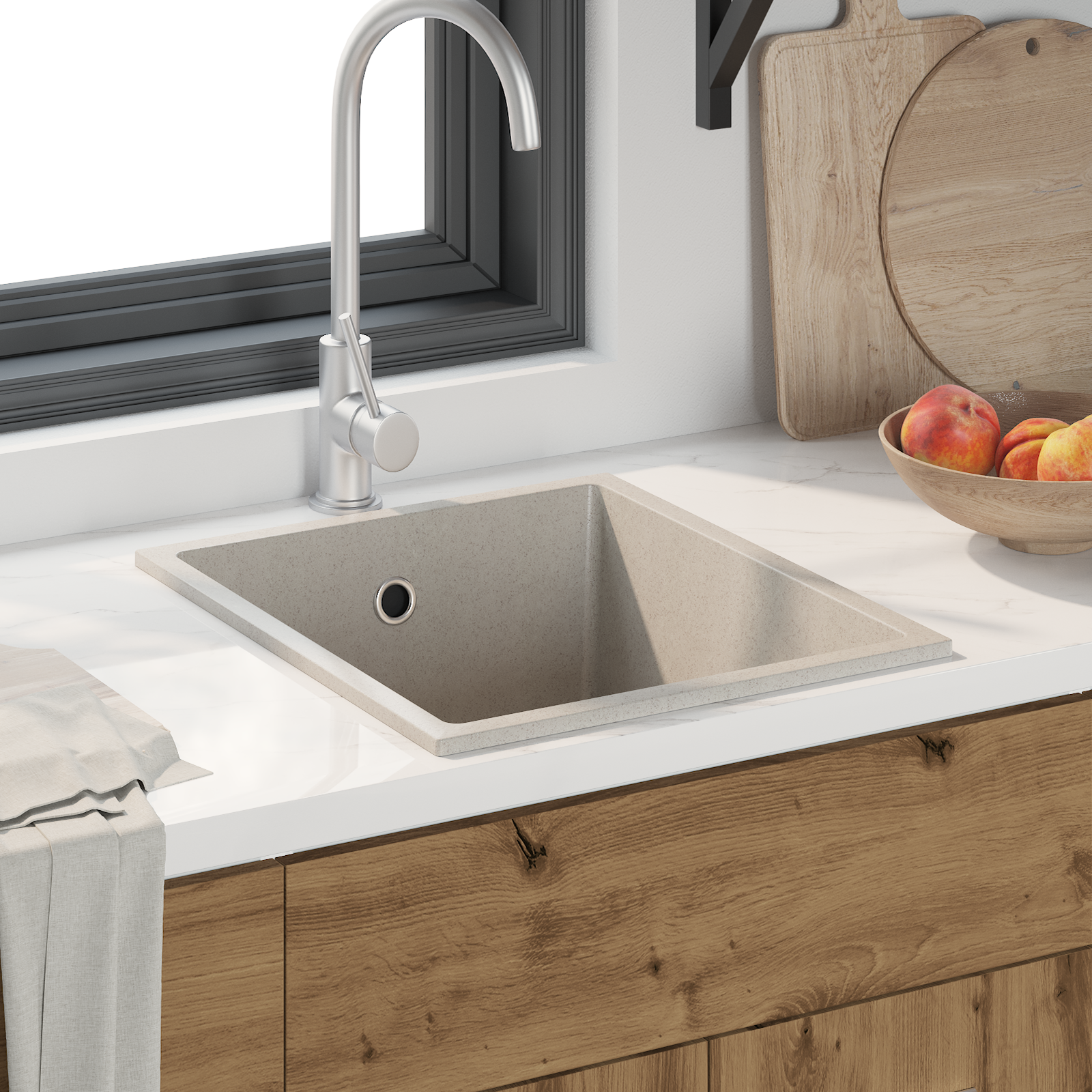 Lavello da Cucina con Foro di Sovrappasso Granito Beige